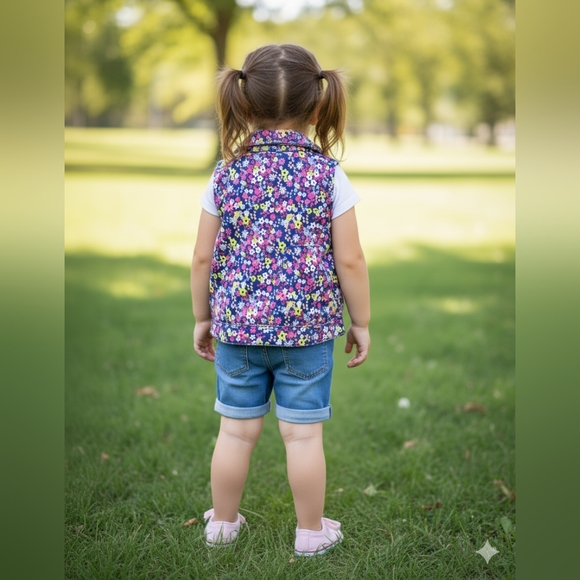 One Step Up Girls Blue Ditsy Collared Floral Denim Zip Up Vest Size 5/6- EUC - Picture 7 of 9